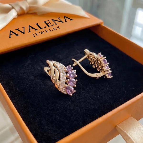 Nyvella Violet Feather Earrings | Rose Gold