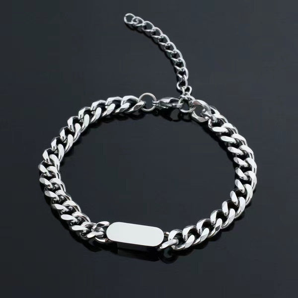 Cuban Chain Tag Bracelet | White Gold