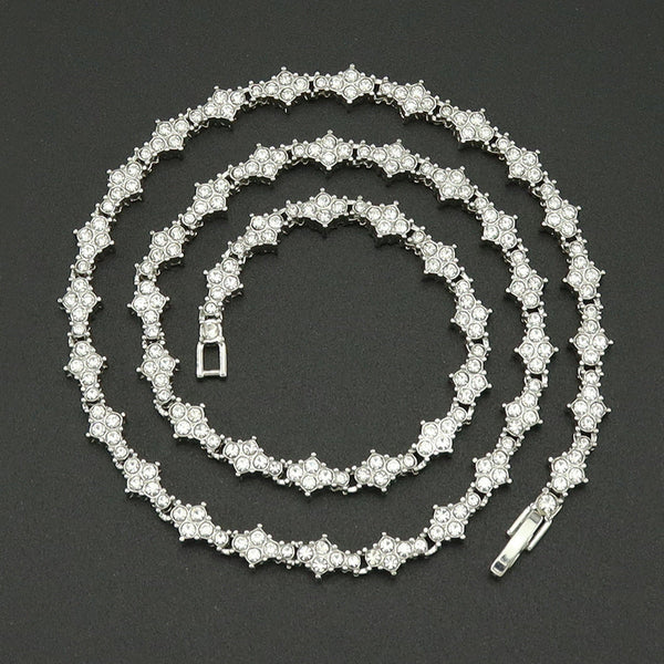 Classic Cluster Tennis Necklace | White Gold