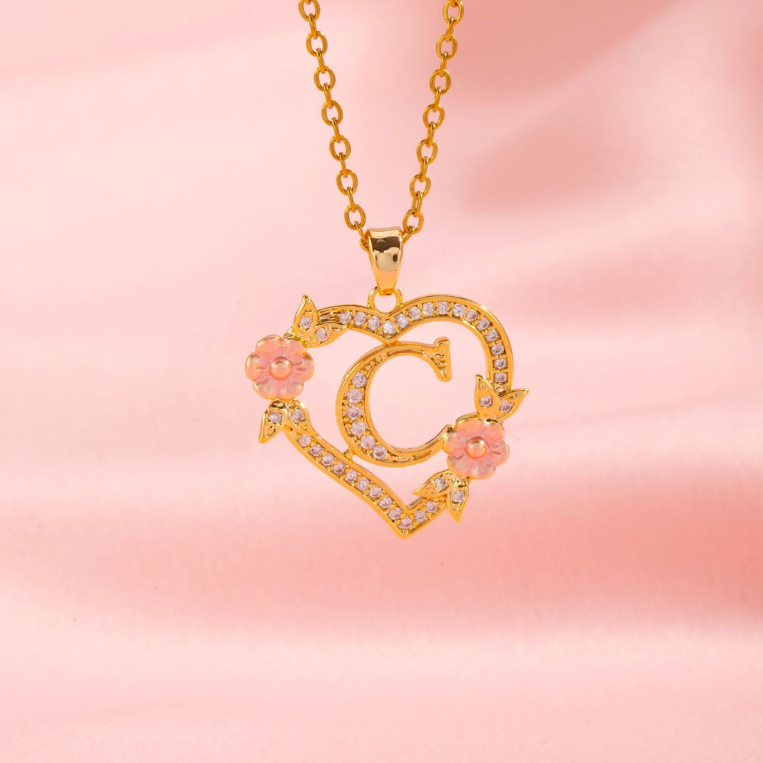 Floral Charm Initial Necklace | Gold