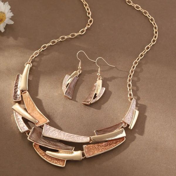 Geometric Enamel Necklace with Earrings