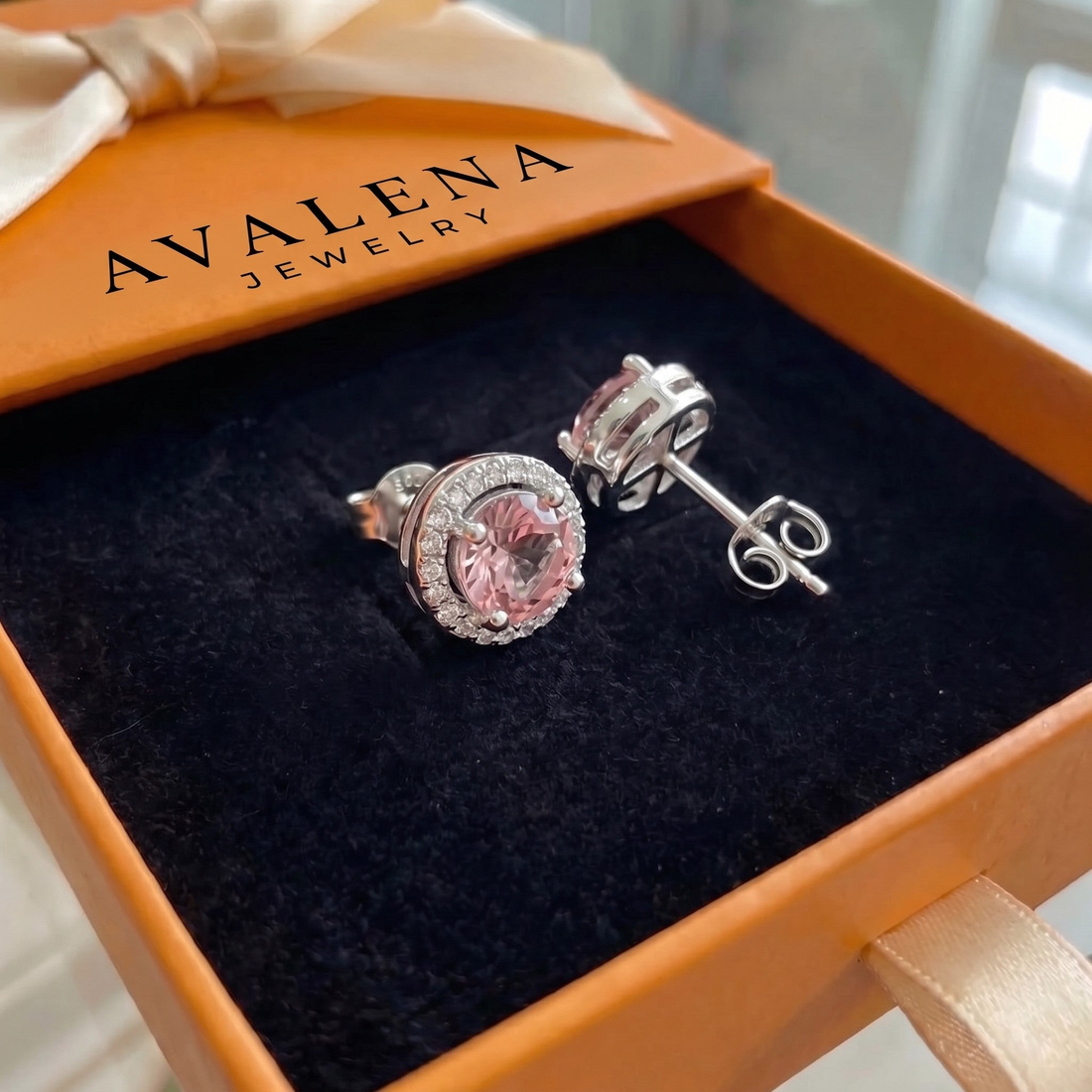 Pink Round Pave Studs | White Gold