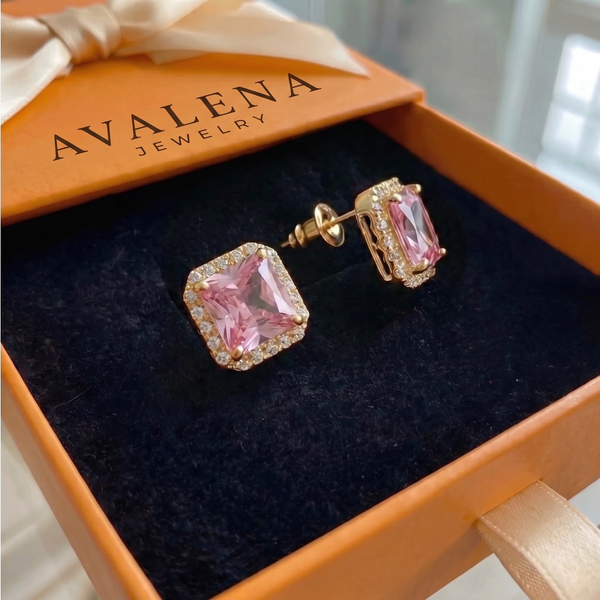 Pink Sapphire Pave Studs | Gold