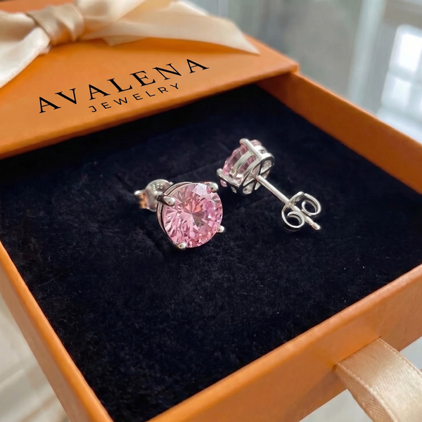 Pink Sapphire Round Studs | White Gold