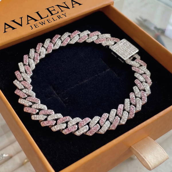 Pink Shimmer Cuban Bracelet | White Gold