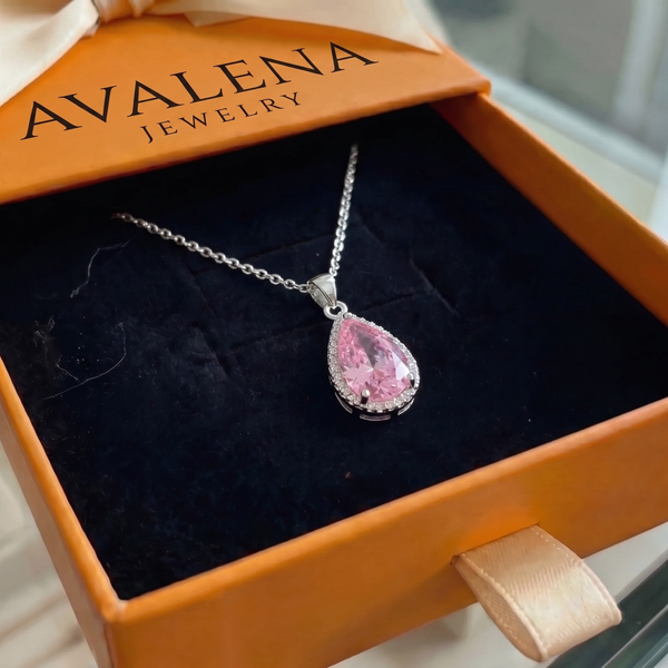 Pink Teardrop Necklace | White Gold