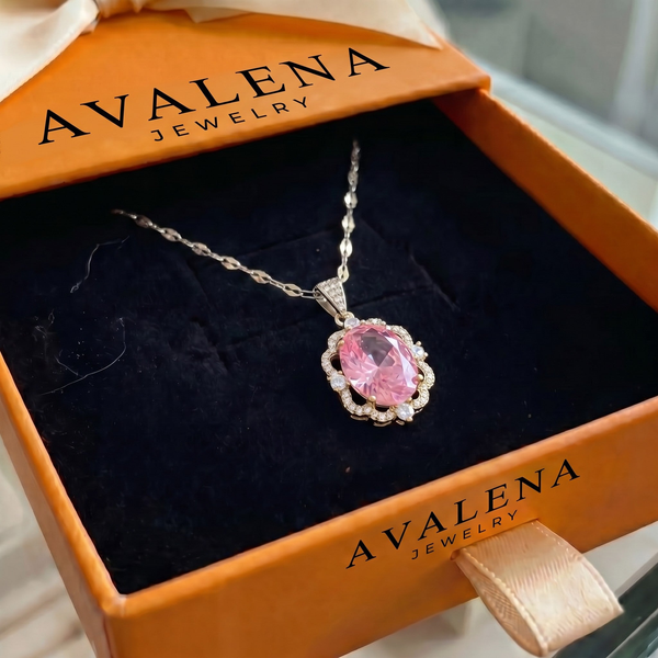 Rose Oval Crown Halo Necklace | White Gold