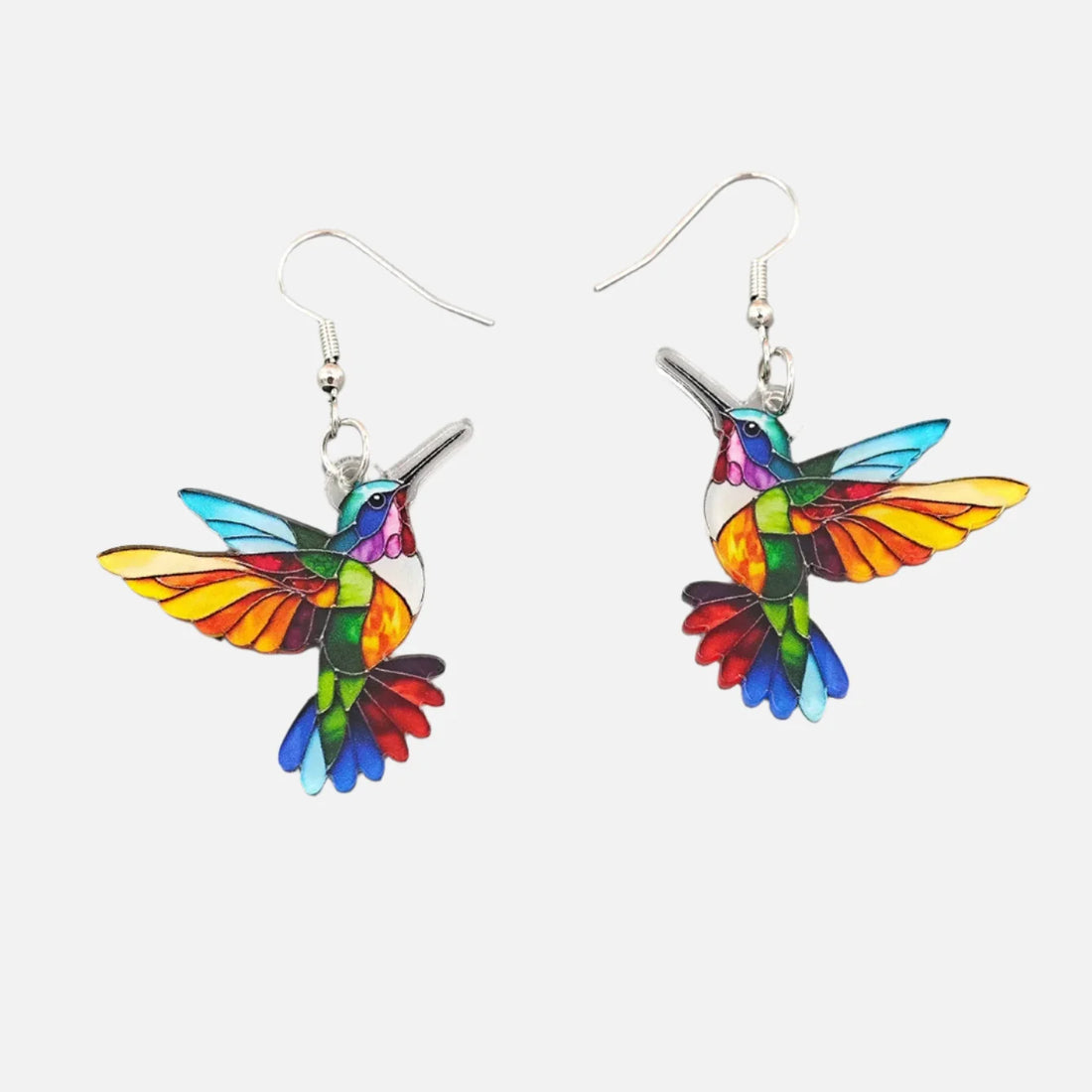Acrylic Hummingbird Dangle Earrings | Bright 2D Bird Design