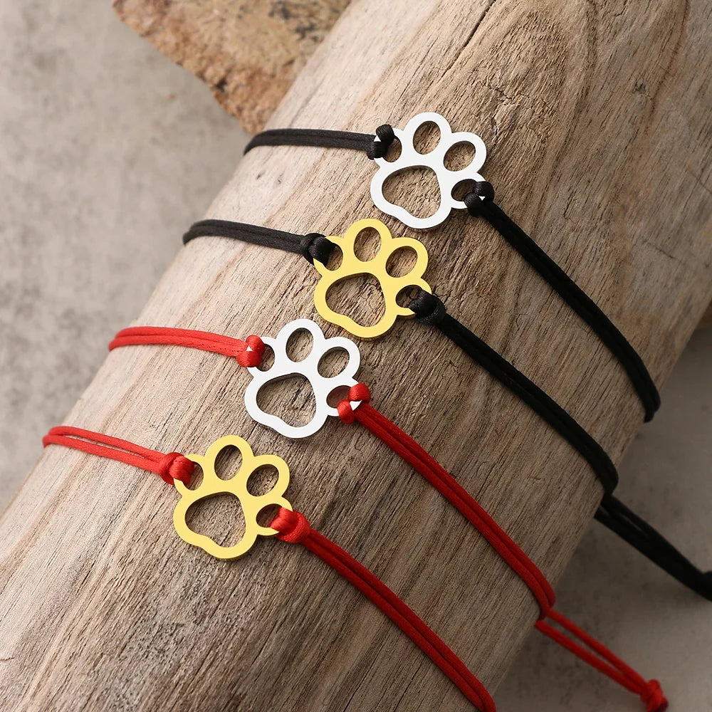 Paw Print Cord Bracelet | Adjustable Black and Red Design