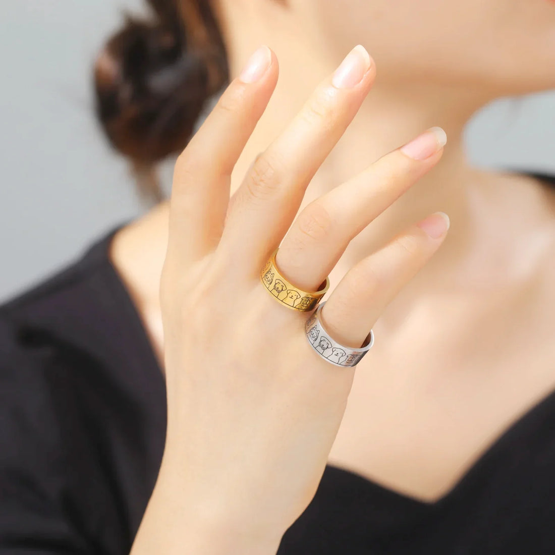 Wide Stainless Steel Dog Ring | Engraved Design for Women