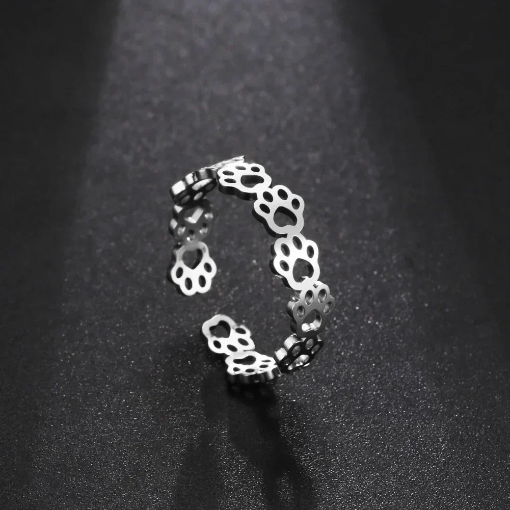 Adjustable Paw Print Ring ,  Made of Stainless Steel
