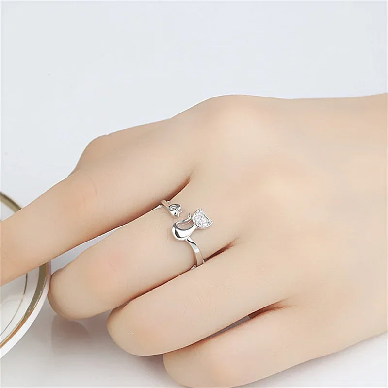 Cute Cat Open Ring | Cubic Zirconia