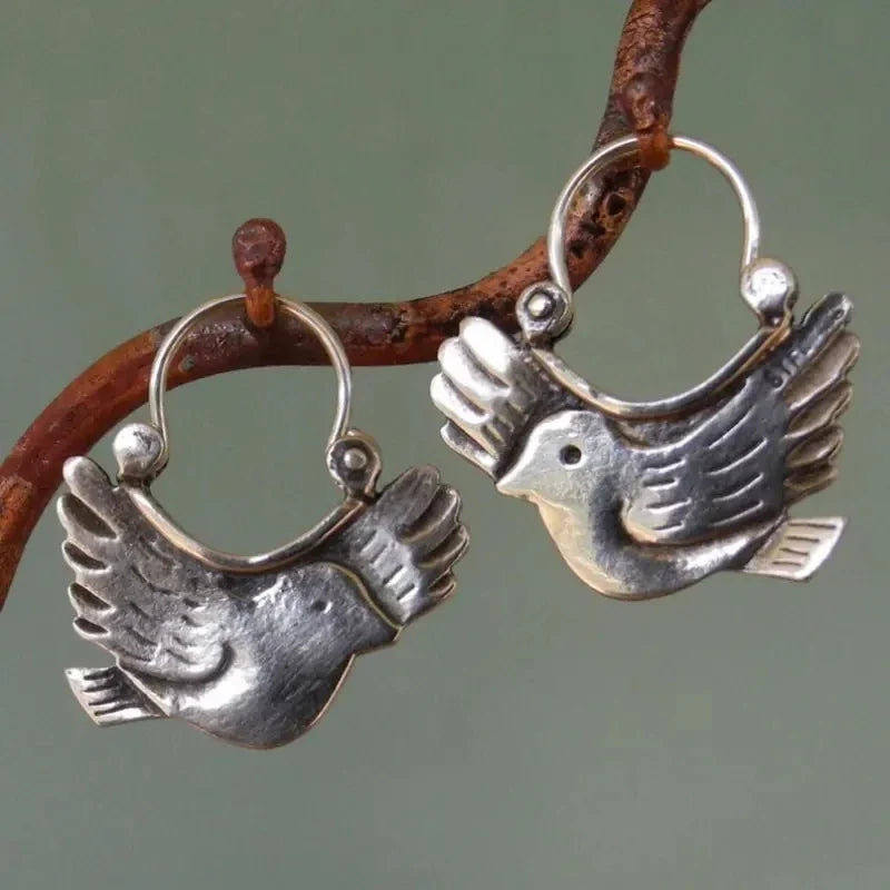 Boho Bird-Inspired Dangle Earrings | Silver-Tone