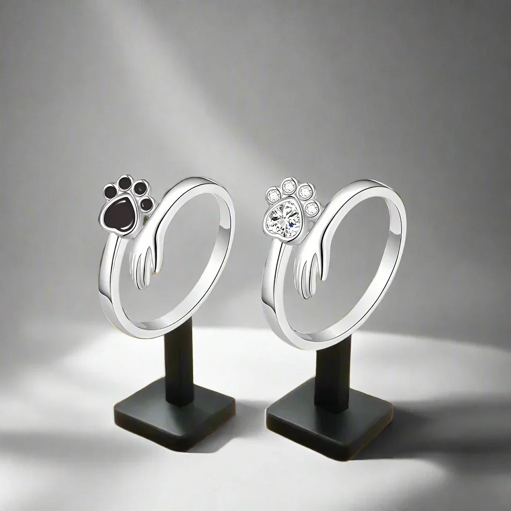 925 Sterling Silver Adjustable Ring | Hand and Paw Print Design