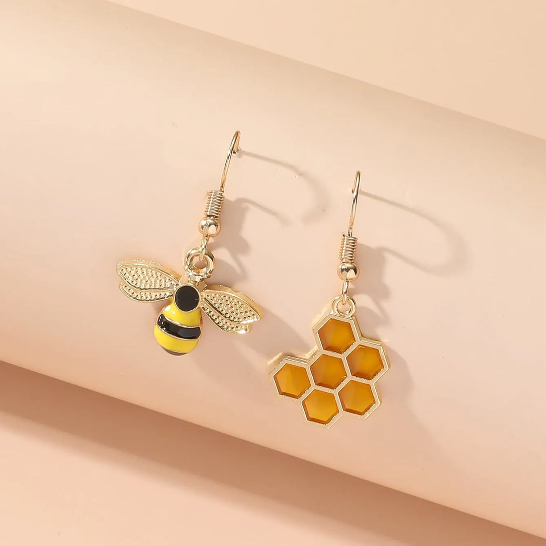 Honeycomb & Bee Drop Earrings | Gold Tone Jewelry for Women