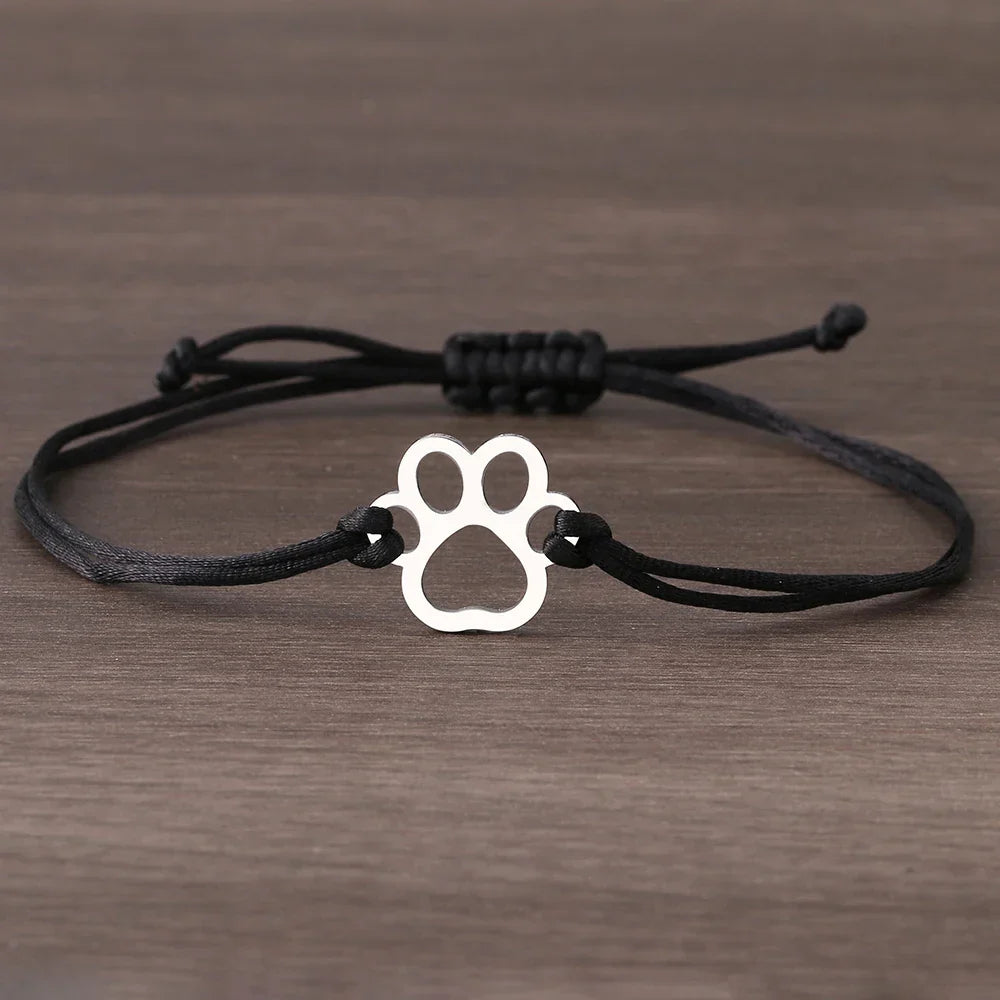 Paw Print Cord Bracelet | Adjustable Black and Red Design