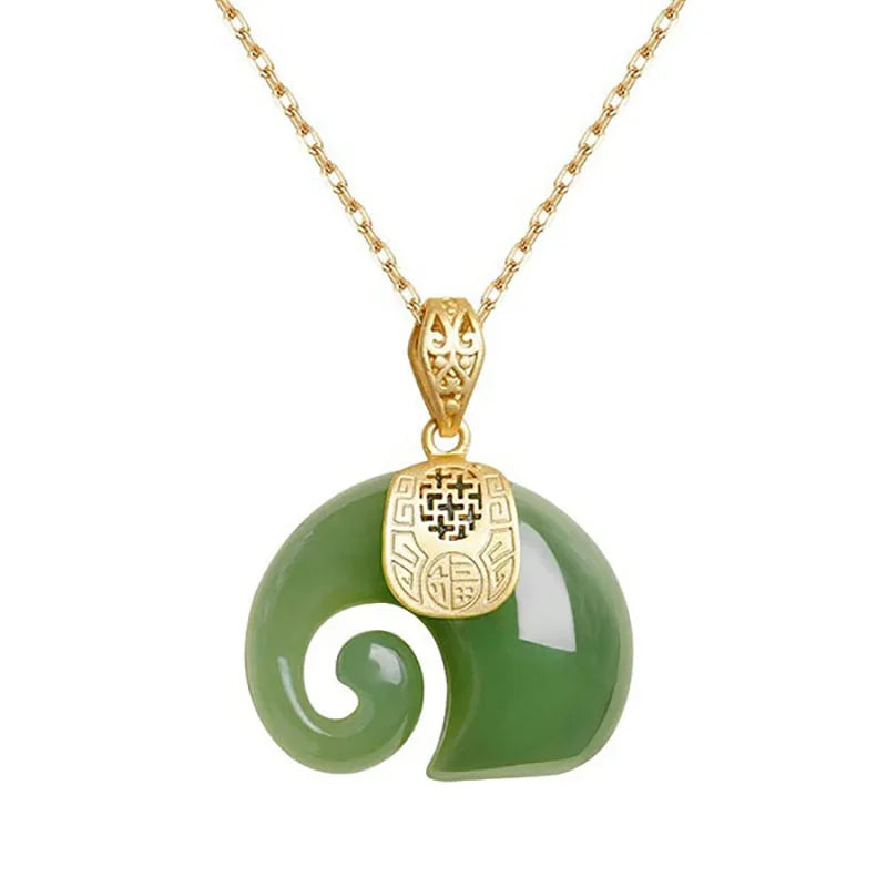Hetian Jade Elephant Pendant Necklace | 18K Gold Plated Chain for Women