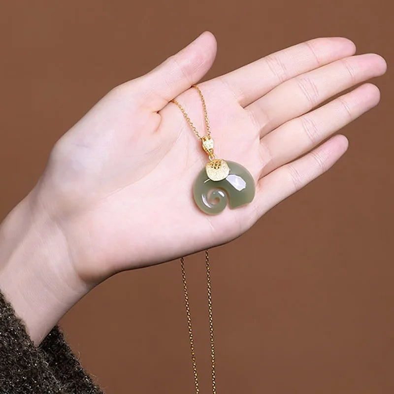 Hetian Jade Elephant Pendant Necklace | 18K Gold Plated Chain for Women