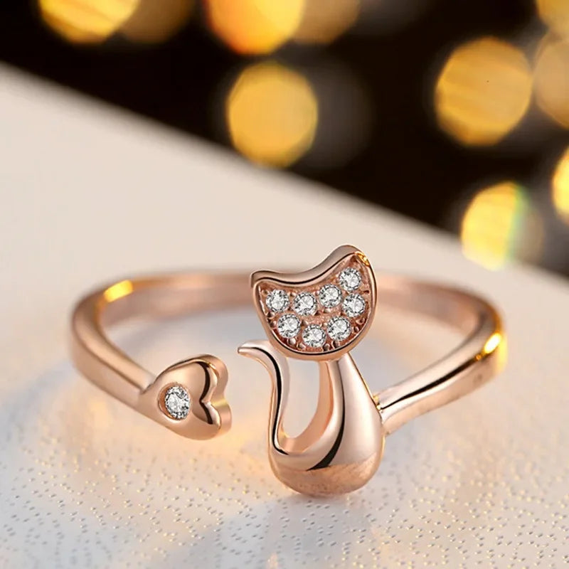 Cute Cat Open Ring | Cubic Zirconia