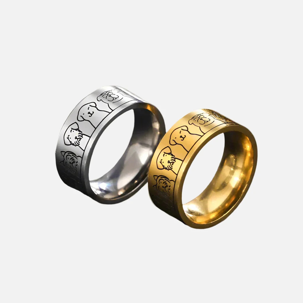 Wide Stainless Steel Dog Ring | Engraved Design for Women