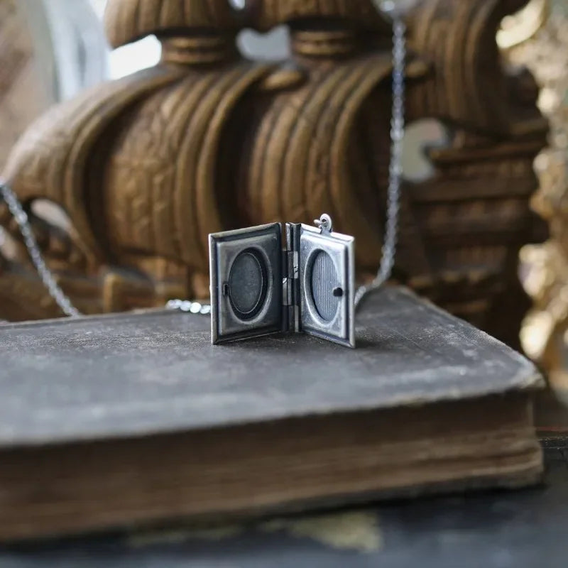 Vintage Cat Book Pendant Necklace ,  Rotating Page Design