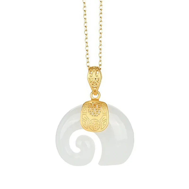 Hetian Jade Elephant Pendant Necklace | 18K Gold Plated Chain for Women