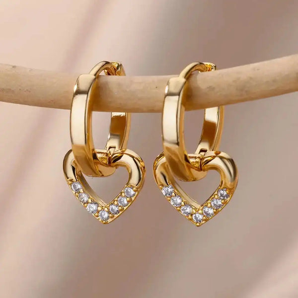 Hollow Zirconia Heart Earrings
