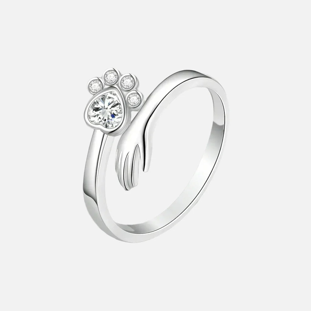 925 Sterling Silver Adjustable Ring | Hand and Paw Print Design