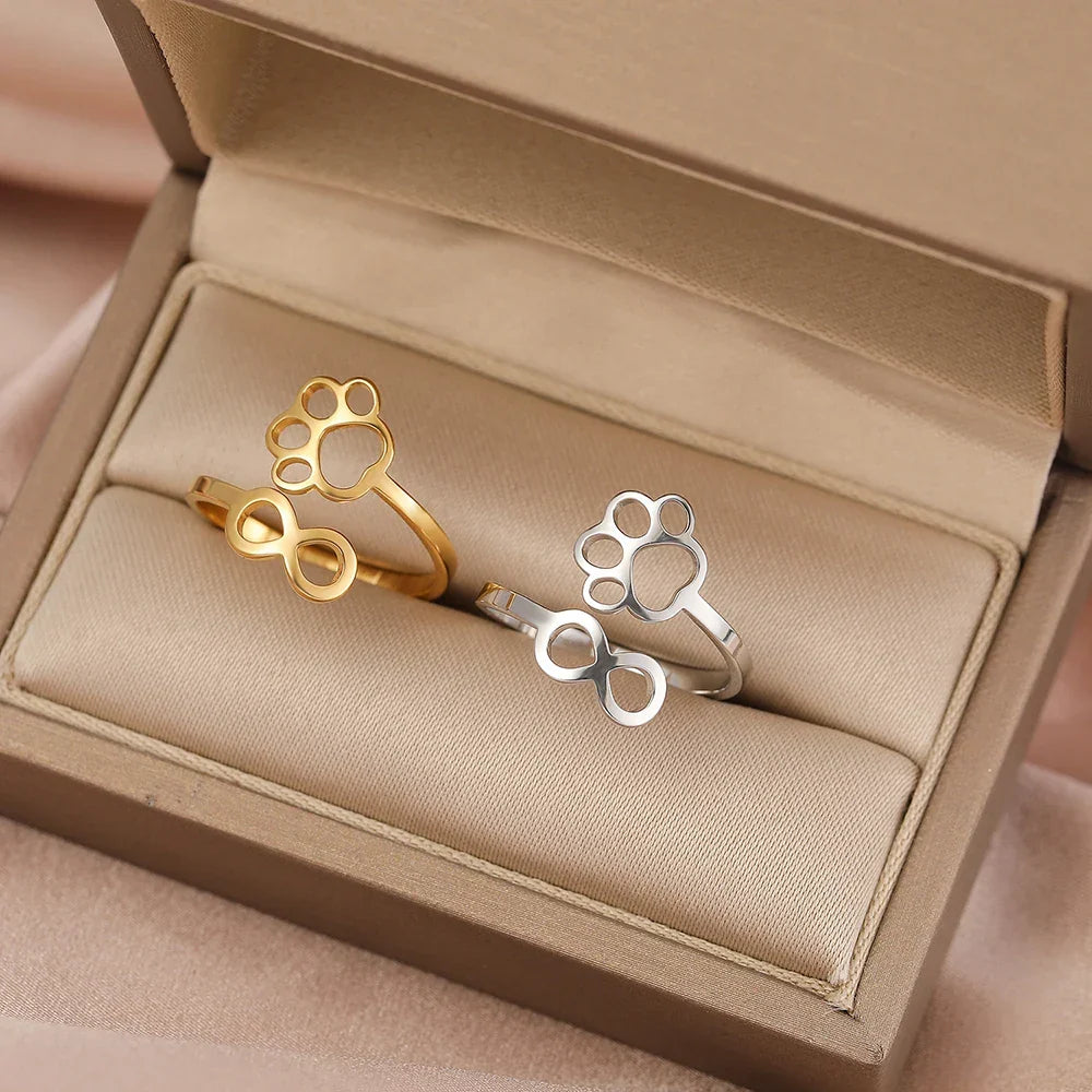 Adjustable Infinity Paw Ring | Stainless Steel