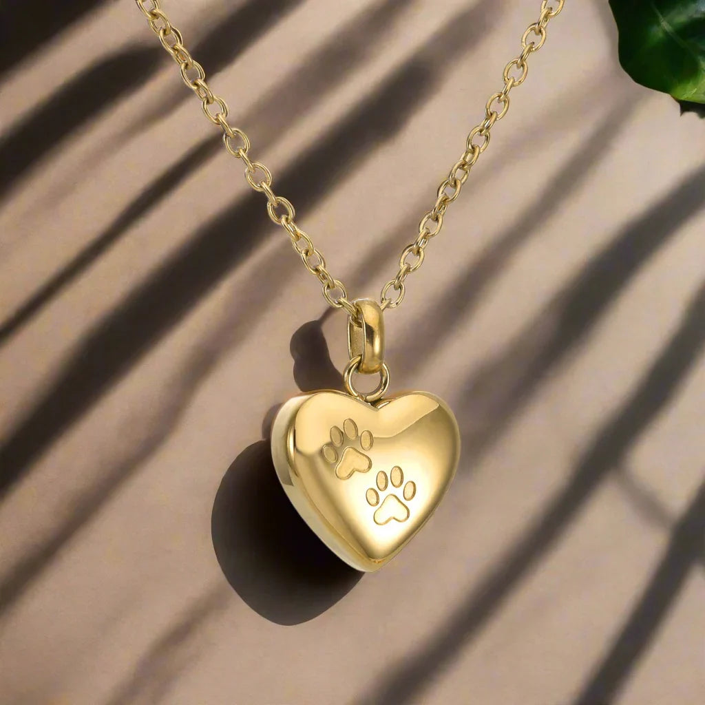 Pet Memorial Urn Necklace | Heart-Shaped Pendant with Paw Engraving