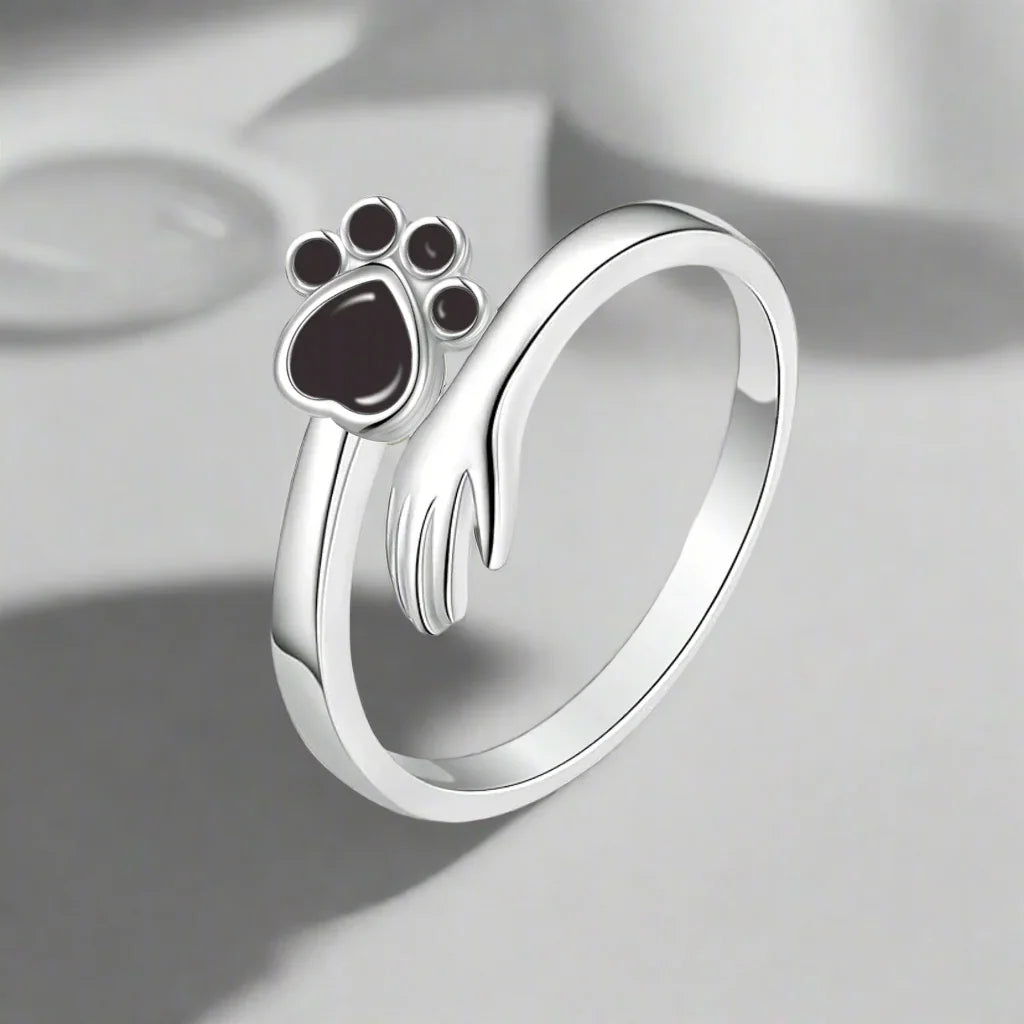 925 Sterling Silver Adjustable Ring | Hand and Paw Print Design