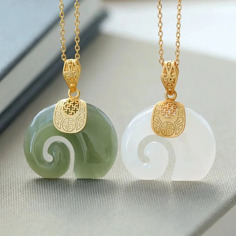 Hetian Jade Elephant Pendant Necklace | 18K Gold Plated Chain for Women
