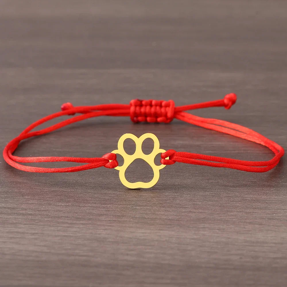 Paw Print Cord Bracelet | Adjustable Black and Red Design