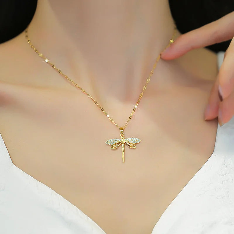 Crystal Dragonfly Necklace | Symbol of Transformation & Beauty