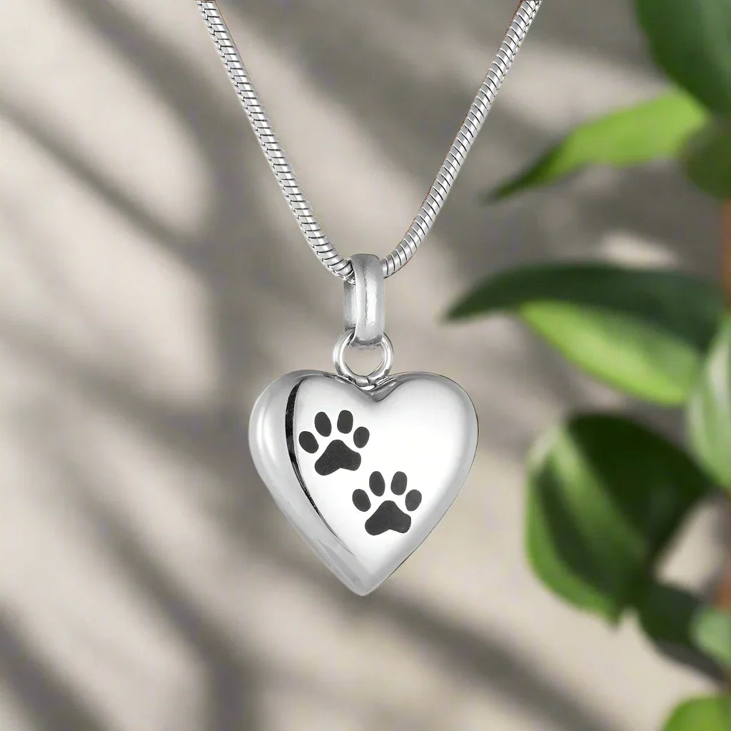 Pet Memorial Urn Necklace | Heart-Shaped Pendant with Paw Engraving