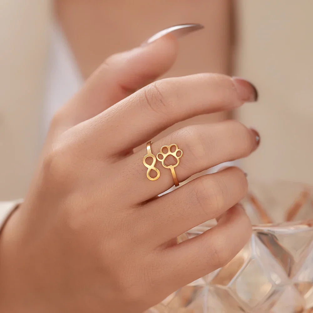 Adjustable Infinity Paw Ring | Stainless Steel