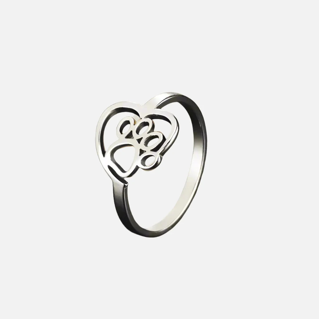 Gold-Tone Paw & Heart Ring | Stainless Steel Jewelry for Pet Lovers