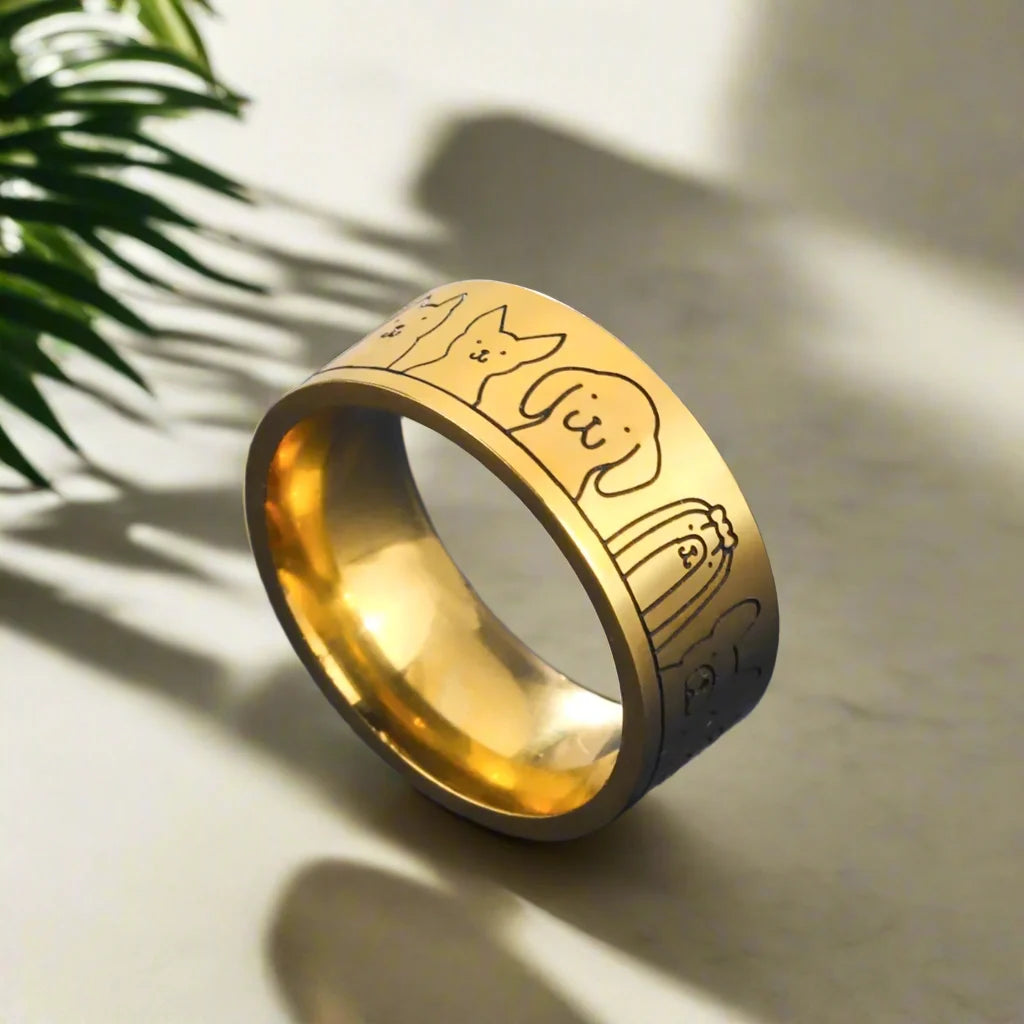 Wide Stainless Steel Dog Ring | Engraved Design for Women