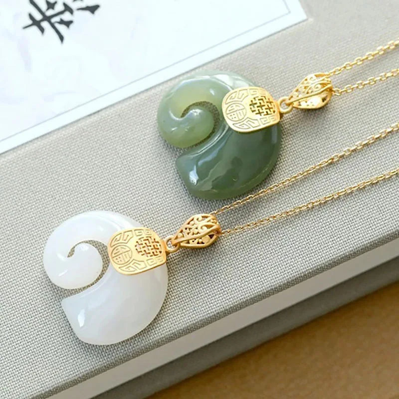 Hetian Jade Elephant Pendant Necklace | 18K Gold Plated Chain for Women