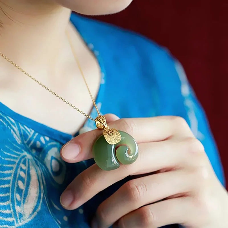 Hetian Jade Elephant Pendant Necklace | 18K Gold Plated Chain for Women