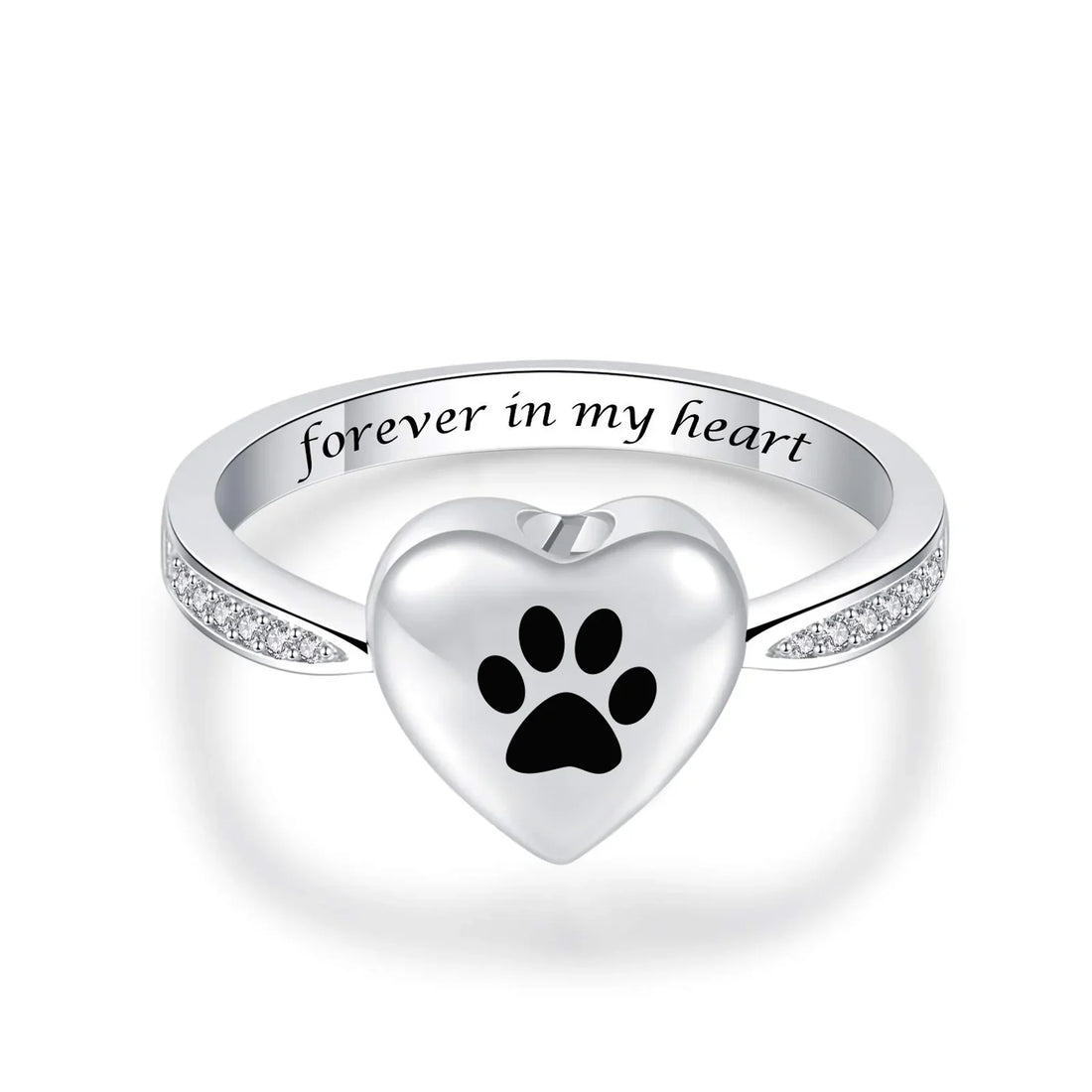 Love Heart Paw Print Urn Ring | Pet Memorial Cremation Jewelry