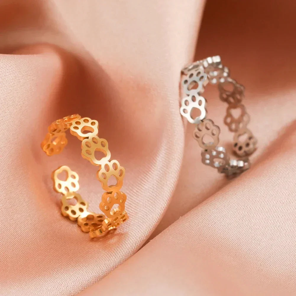 Adjustable Paw Print Ring ,  Made of Stainless Steel