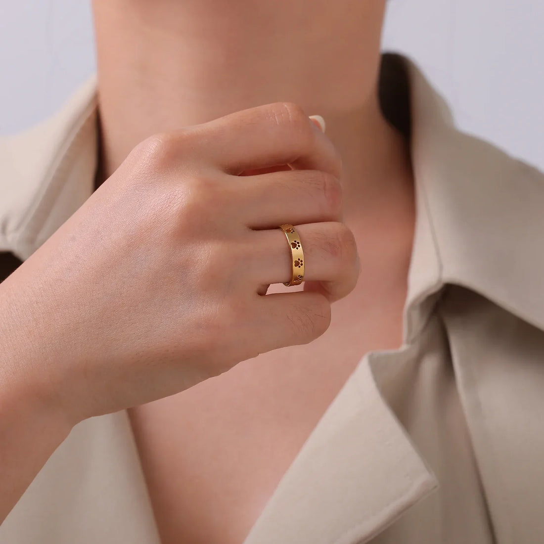 Gold-Tone Paw Print Ring | Stainless Steel