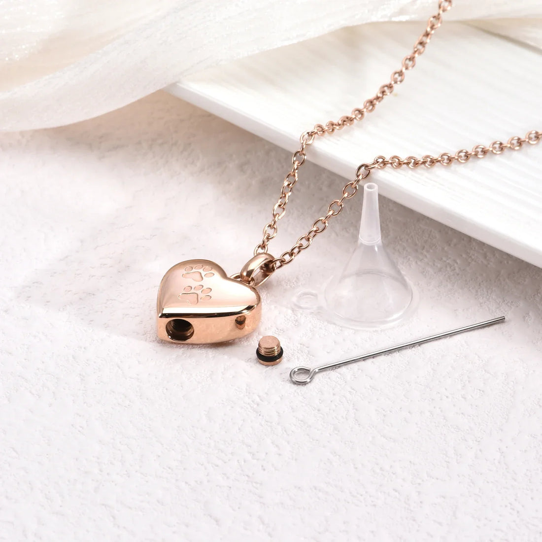 Pet Memorial Urn Necklace | Heart-Shaped Pendant with Paw Engraving