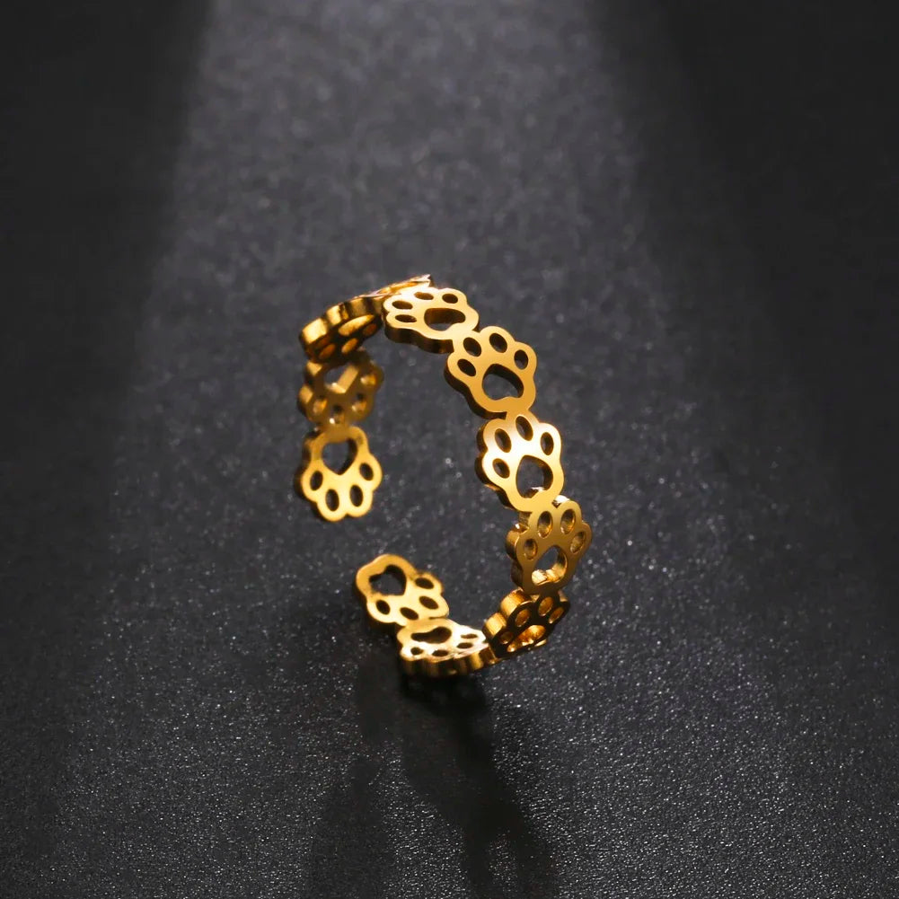 Adjustable Paw Print Ring ,  Made of Stainless Steel