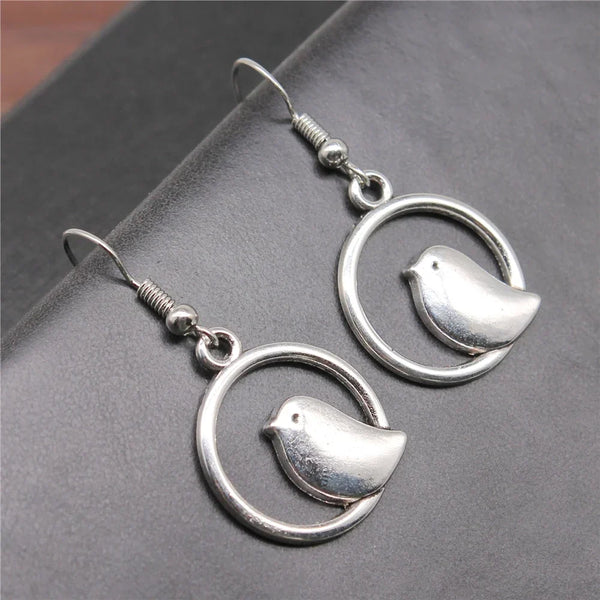 Vintage Bird Charm Drop Earrings | Handmade Boho Jewelry