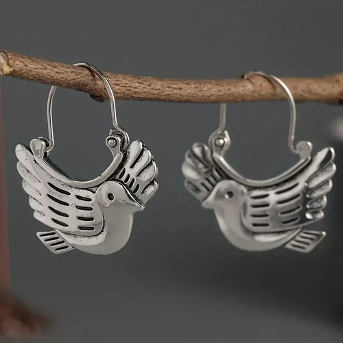 Boho Bird-Inspired Dangle Earrings | Silver-Tone