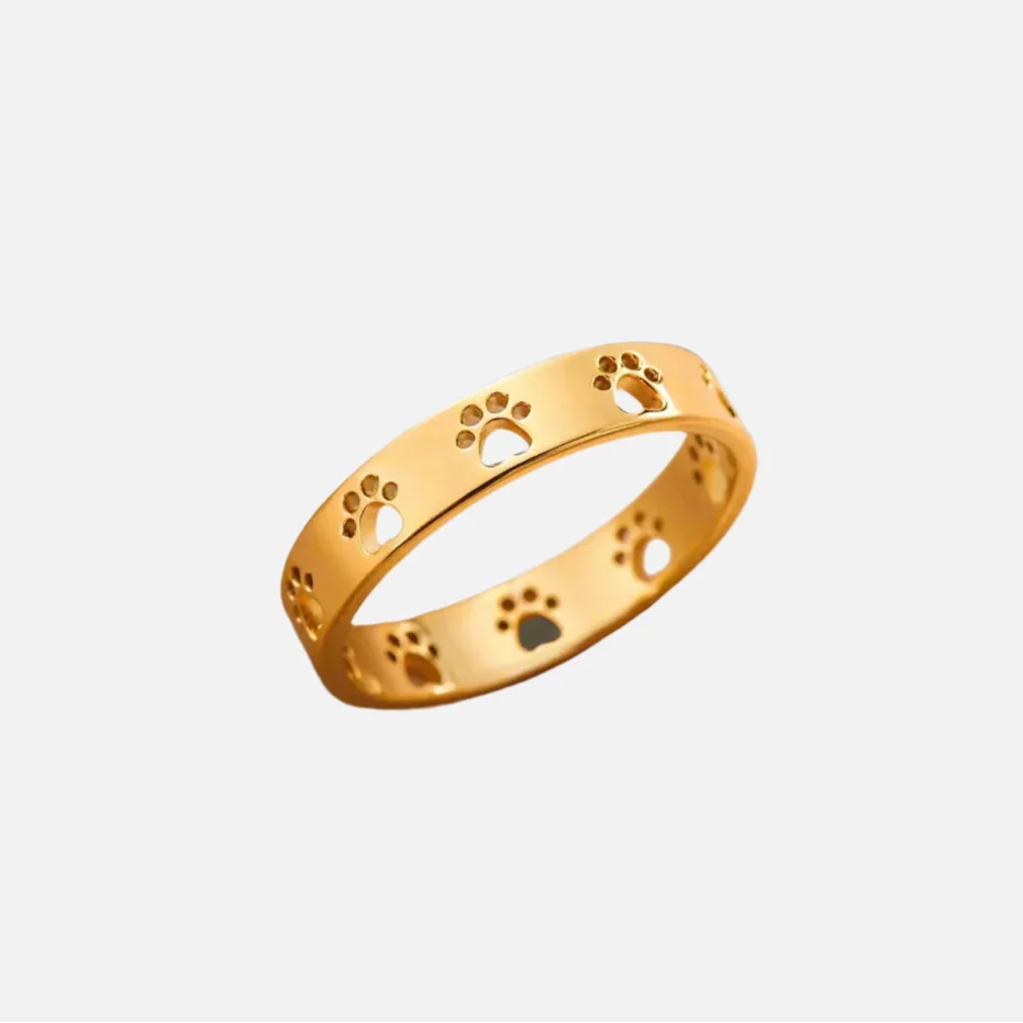 Gold-Tone Paw Print Ring | Stainless Steel