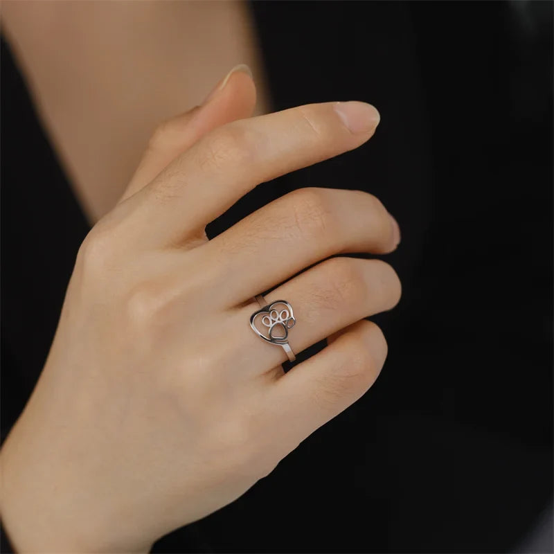 Gold-Tone Paw & Heart Ring | Stainless Steel Jewelry for Pet Lovers