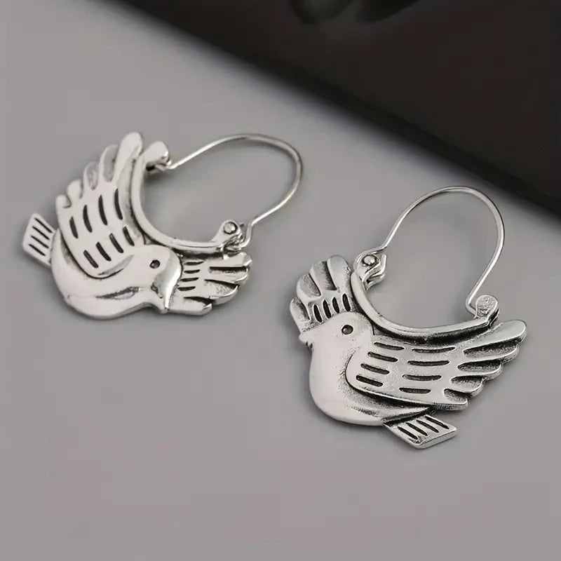 Boho Bird-Inspired Dangle Earrings | Silver-Tone